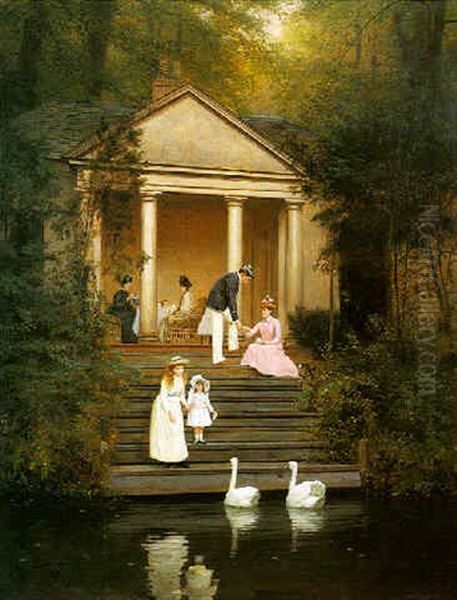 Feeding The Swans Oil Painting by Edith Hayllar