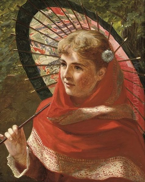 Portrait Of A Young Girl With A Parasol Oil Painting by James Hayllar