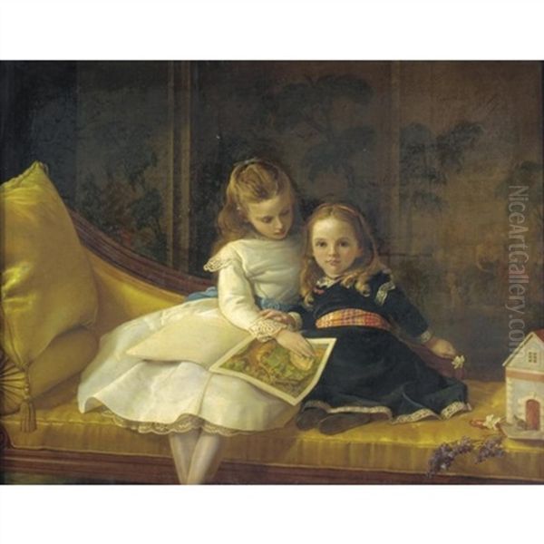 Portrait Of The Coleridge Daughters, Audrey Jane And Phyllis Oil Painting by James Hayllar