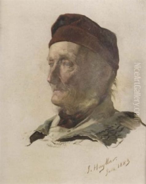 Study Of An Elderly Gentleman In A Red Hat Oil Painting by James Hayllar