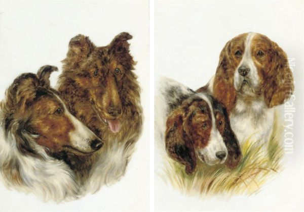 Two Collies Jock And Lucy Oil Painting by Bessie, Betsie Bamber