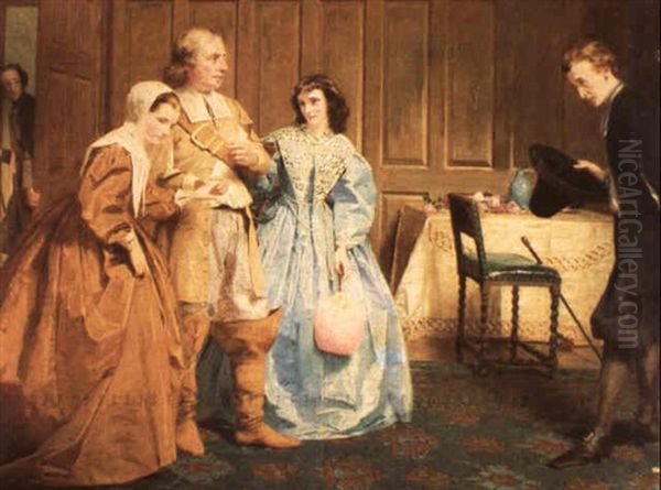 Cromwell Introducing His Two Daughters To A Suitor Oil Painting by James Hayllar