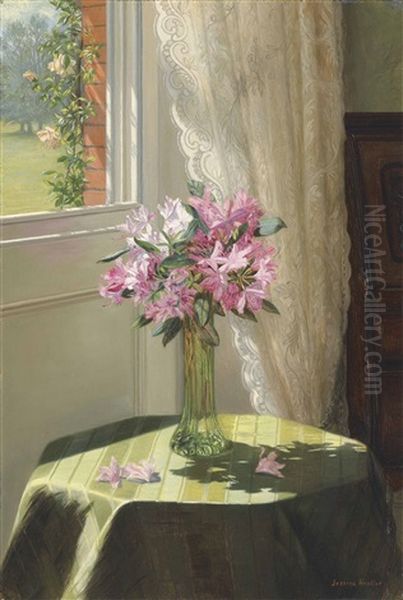 Rhododendrons By A Window Oil Painting by Jessica Hayllar