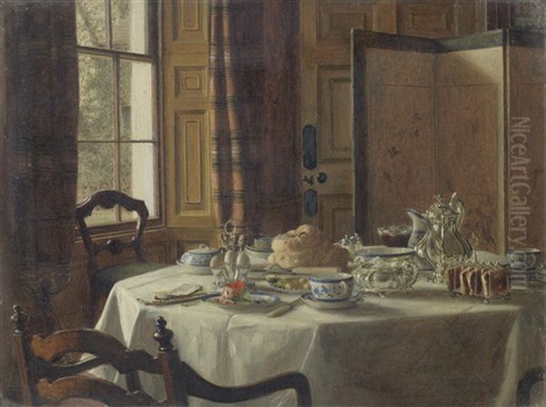 Breakfast Oil Painting by Mary Hayllar