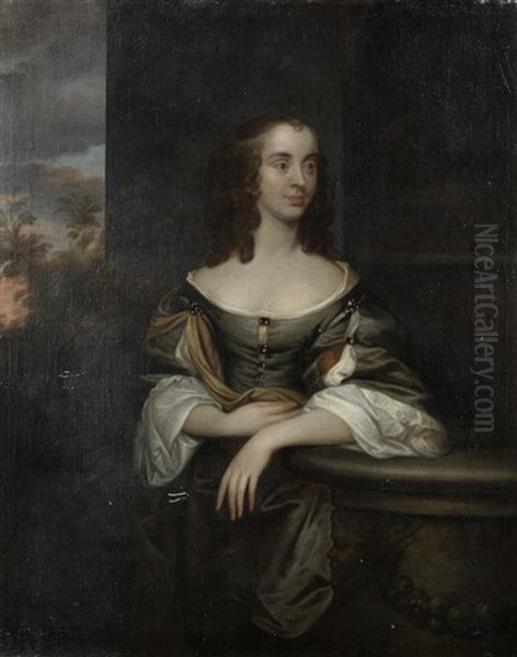 Portrait Of Lady Alice Moore (d. 1677), Three-quarter-length, With A Landscape Beyond Oil Painting by John Hayls