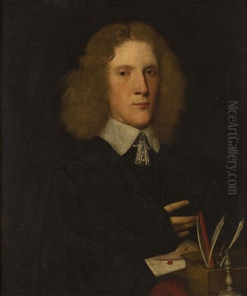 Half Length Portrait Of A Young Man Said To Be Sir George Walker Oil Painting by John Hayls