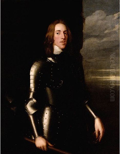 Portrait Of Sir Richard Ingleby Wearing Armour, His Helmet Beside Him, A Baton In His Hand Oil Painting by John Hayls