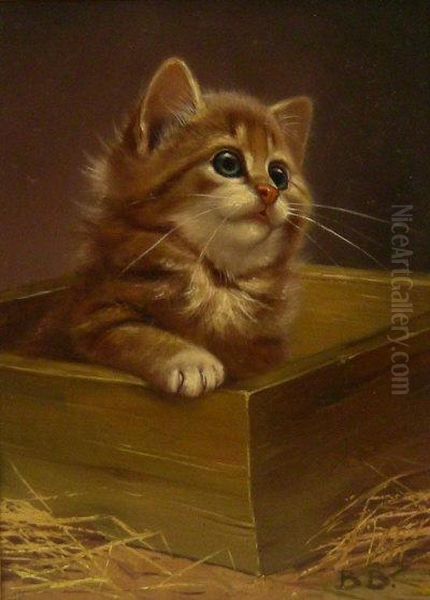 Kitten In A Box Oil Painting by Bessie, Betsie Bamber