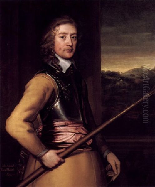 Portrait Of John, 2nd Baron Poulett Wearing A Buff Tunic And Breastplate And Red Sash And Holding A Staff Oil Painting by John Hayls