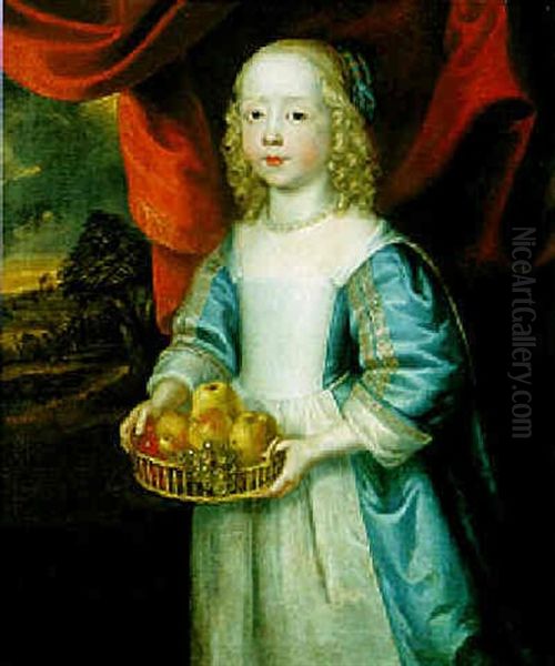 Portrait Of A Young Girl Holding A Basket Of Fruit Oil Painting by John Hayls