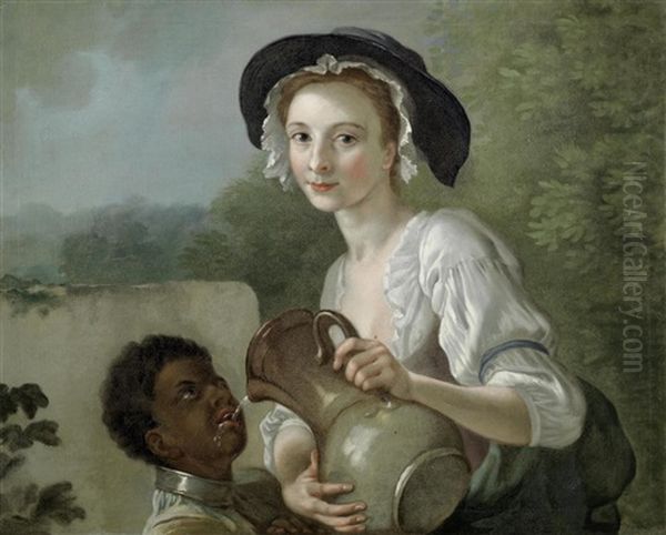 A Dairy Maid With A Black Boy Oil Painting by Francis Hayman