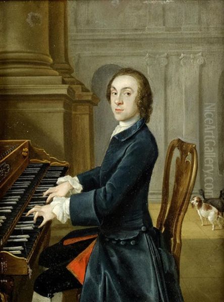 Portrait Of A Musician, Traditionally Identified As Thomas Arne, Seated At A Harpsichord Oil Painting by Francis Hayman