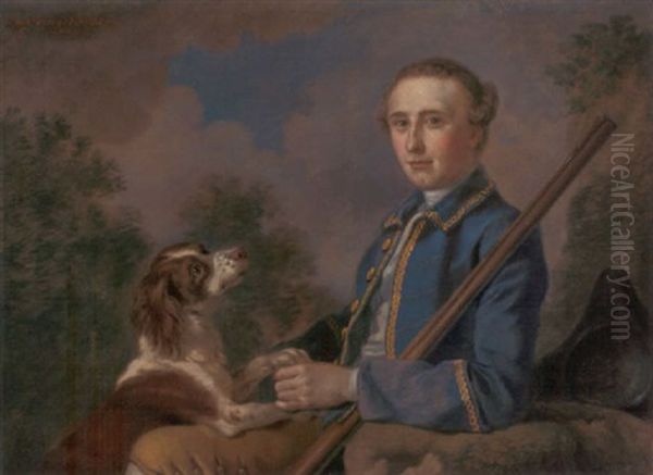 Portrait Of Sir Henry Paulet St. John, Bt., Seated In A Landscape With His Gun And Spaniel Oil Painting by Francis Hayman