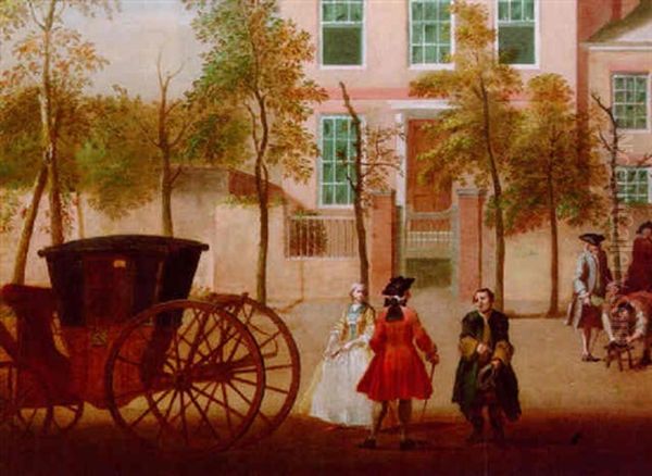 Elegant Figures And A Shoe Shine In A London Street Oil Painting by Francis Hayman