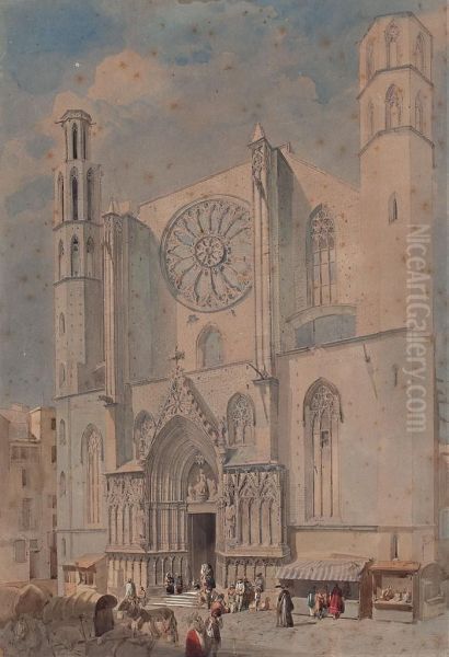 Santa Maria Del Mar Oil Painting by Friedrich Bamberger