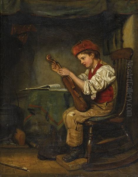 Tuning The Fiddle Oil Painting by John Haynes