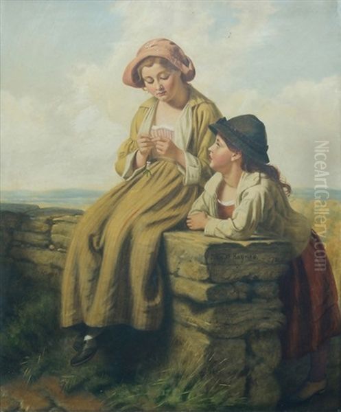 Girl Seated On A Rock Wall Oil Painting by John Haynes-Williams