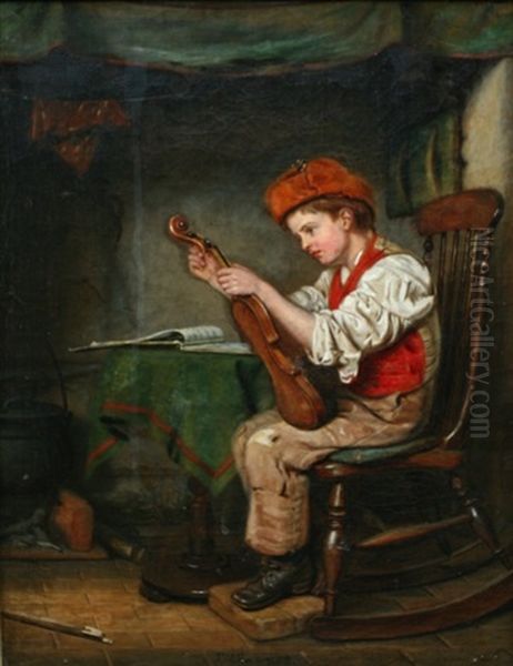 Tuning The Fiddle Oil Painting by John Haynes-Williams