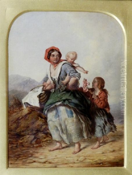 Mother And Daughter On A Country Road; The Gypsy Family (pair) Oil Painting by John Haynes-Williams