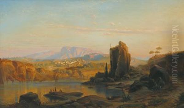 Spanish Mountain Landscape Oil Painting by Friedrich Bamberger