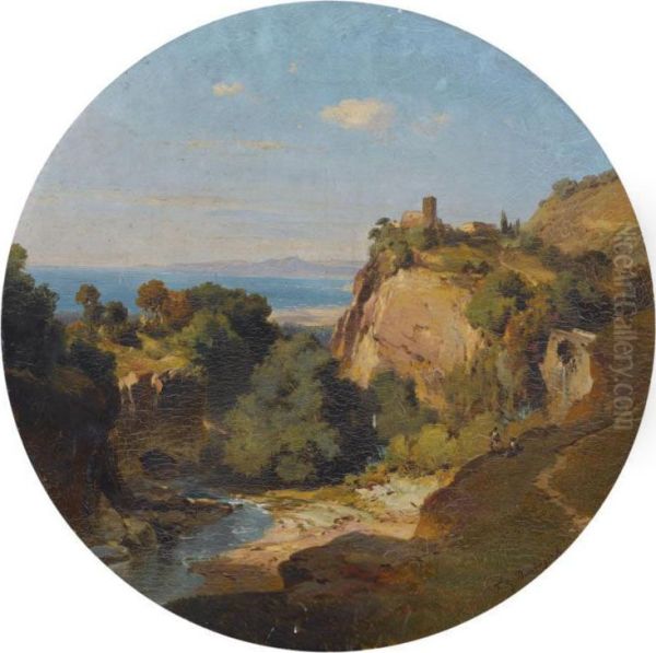 A View Along The South Italian Coast Oil Painting by Friedrich Bamberger