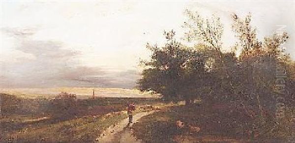 Reisigsammler Im Abendlicht Am Waldesrand Oil Painting by John Haynes-Williams