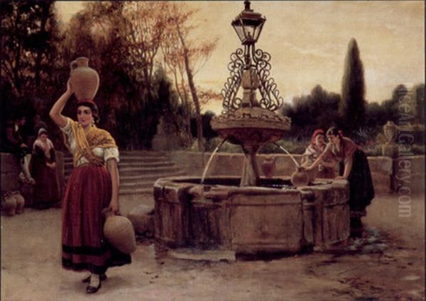 A Fountain In Spain Oil Painting by John Haynes-Williams