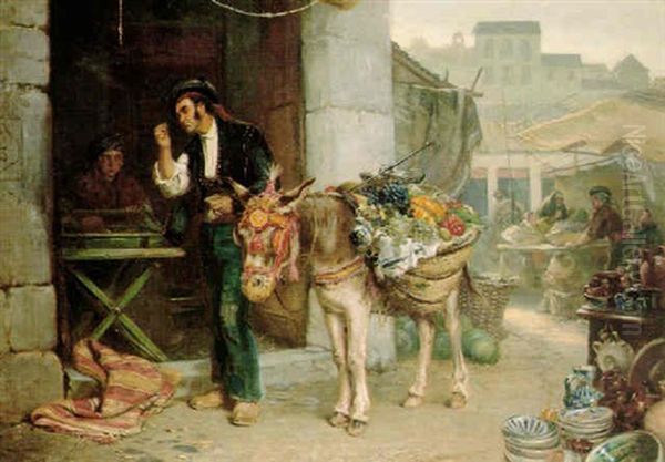 Spanish Market Scene Oil Painting by John Haynes-Williams