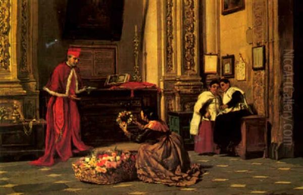 Presenting Flowers To The Cardinal Oil Painting by John Haynes-Williams