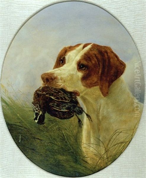 Pointer And Quail - A Good Retrieve Oil Painting by William Jacob Hays the Elder