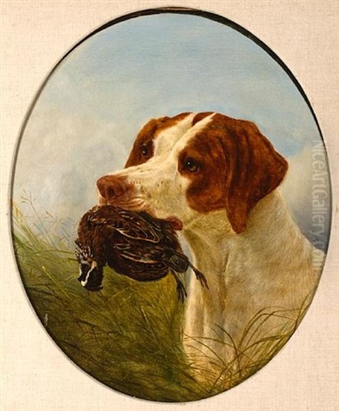 Pointer And Quail, A Good Retrieve Oil Painting by William Jacob Hays the Younger