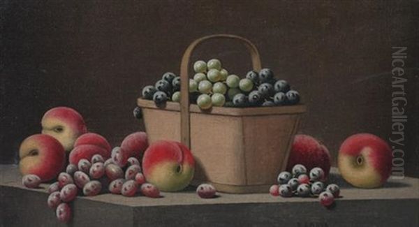 Grapes And Peaches With Basket Oil Painting by Barton S. Hays