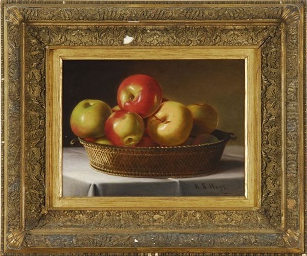 Still Life With Apples In A Basket Oil Painting by Barton S. Hays