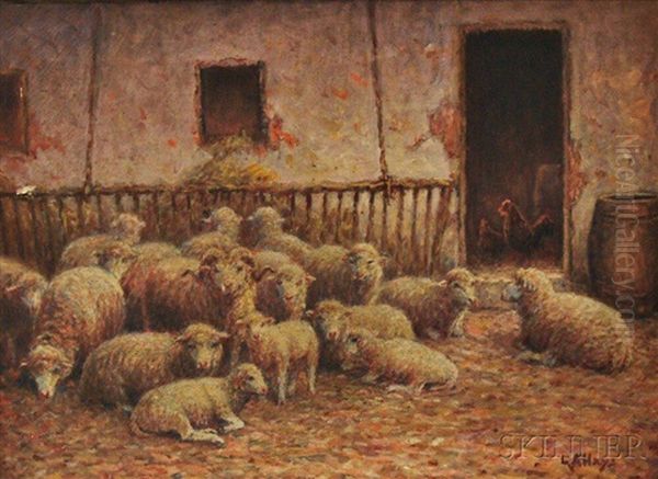 Sheep At Rest Near A Barn Door Oil Painting by George Arthur Hays