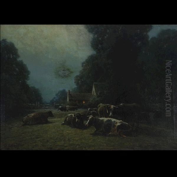 Moonlight Night On The Farmstead Oil Painting by George Arthur Hays