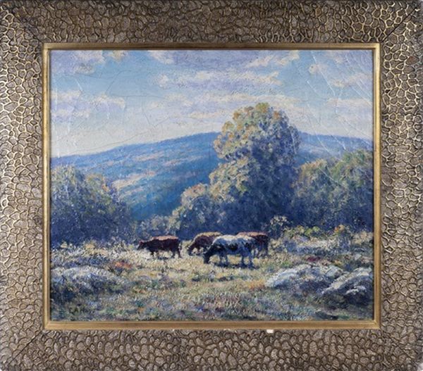 Spring Landscape With Cows Grazing On A Hill Oil Painting by George Arthur Hays