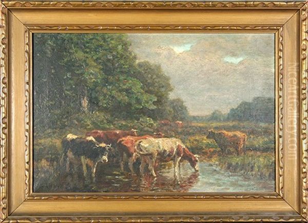 Cows At Water Oil Painting by George Arthur Hays