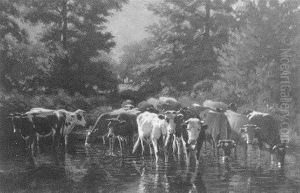 Cattle At The Stream Oil Painting by George Arthur Hays