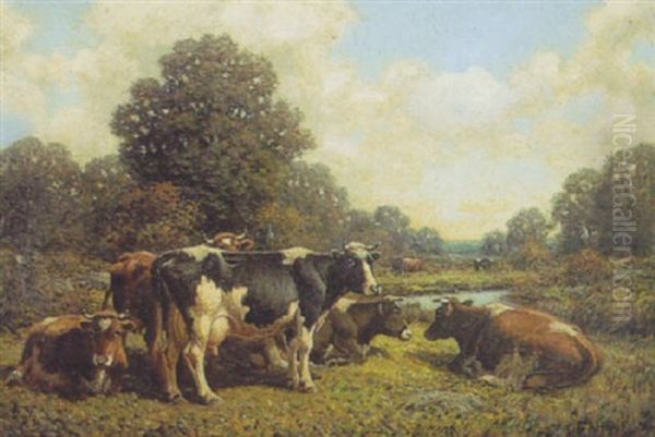 Cows Near A Stream Oil Painting by George Arthur Hays