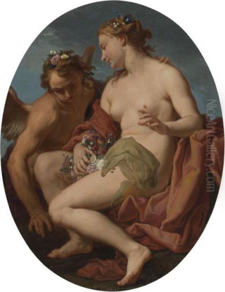 Flora And Zephyr Oil Painting by Nicolo Bambini