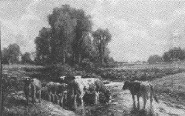 Cows Watering At The Brook Oil Painting by George Arthur Hays