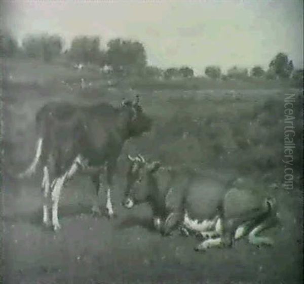 Out To Pasture/a Landscape With Two Cows Oil Painting by George Arthur Hays