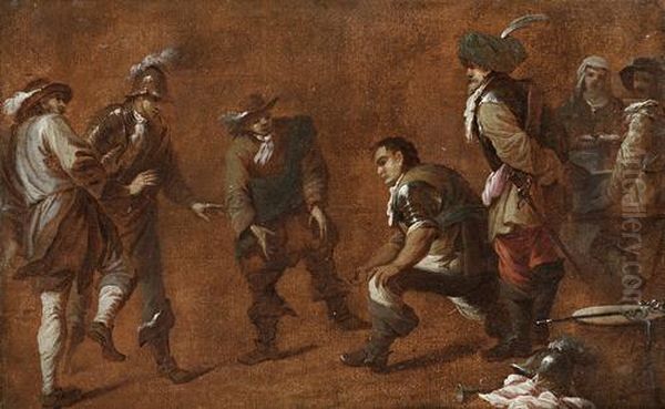 Soldiers Playing A Ball Game Oil Painting by Bambocciante