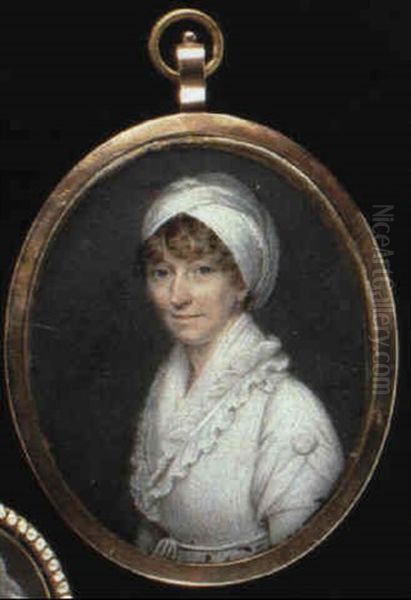 A Lady With Light Brown Hair Wearing A White Turban, Gown   And Fichu Oil Painting by Charles Hayter