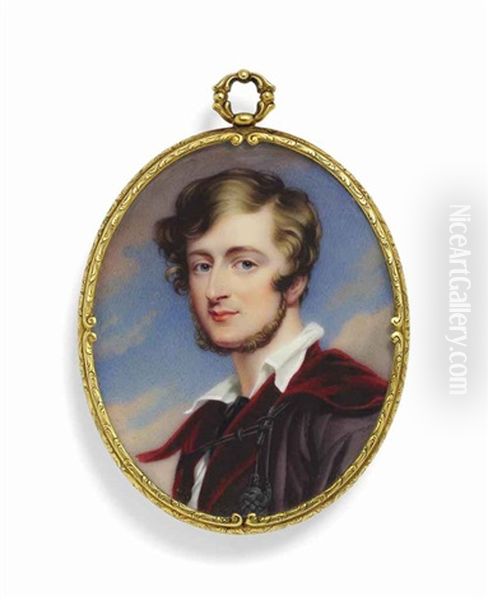 William Craven, 2nd Earl Of Craven (1809-1866), In A Purple Coat Lined With Red Velvet, Red Velvet Waistcoat Oil Painting by George Hayter