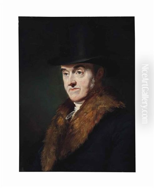 Portrait Of Samuel Rogers, Bust-length, In A Black Overcoat With A Fur Collar And A Top Hat Oil Painting by George Hayter