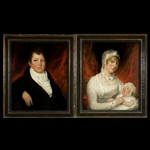 Mother And Child (+ Portrait Of A Gentleman; Pair) Oil Painting by George Hayter