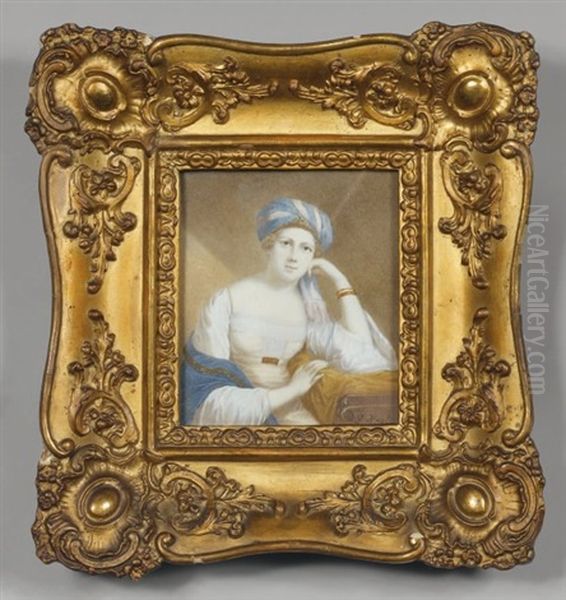 Jeune Femme Au Turban En Robe Blanche Et Bleue Oil Painting by George Hayter