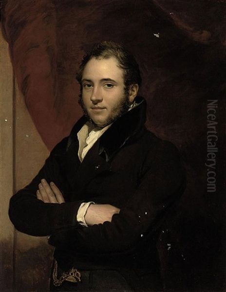 Portrait Of A Gentleman In A Brown Jacket With A Black Velvet Collar Oil Painting by George Hayter