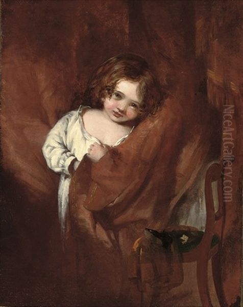 Young Child Hiding Behind A Curtain (study) Oil Painting by George Hayter